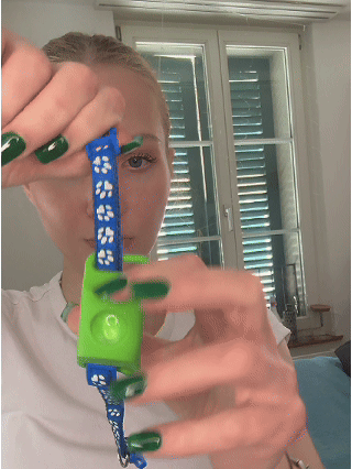 Clipping the pendant onto the dog's collar